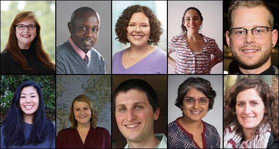 Clockwise from upper left: Yvette Hererra Greer, Kenneth Mugwanya, Anna Talman Rapp, Beatriz Thome, Jay Vornhagen, Hannah Atlas, Julia Guerrette, Eli Kern, Rena Patel, Katrina Ortblad. 