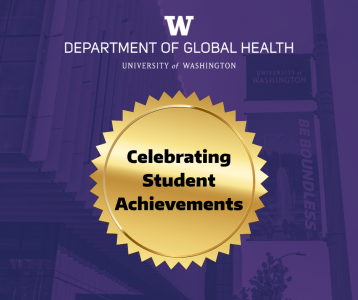 Graphic with a yellow award sticker with the text, "Celebrating Student Achievements"
